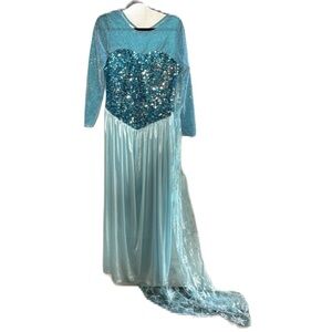 Elsa Adult Dress Costume XL Frozen Sequin Blue Maxi Long Sleeve Halloween